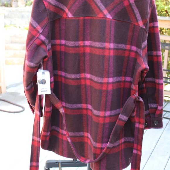 Terra Sky NWT Women Jacket SZ 14W Plaid Burgundy Belt Button Down Winter Warm - Picture 6 of 8